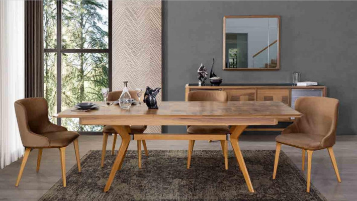 Designer Wood Ess Dining room Set Table 4x Lehn Chairs Set Suite Upholstery 5pcs
