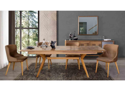 Designer Wood Ess Dining room Set Table 4x Lehn Chairs Set Suite Upholstery 5pcs