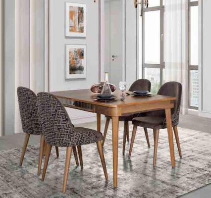 Table Design Chairs 5tlg Dining room Wood Tables Dining set Set Chair Group new