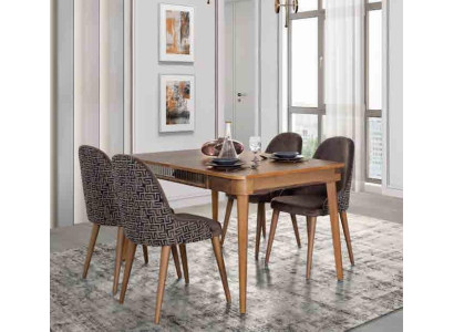 Table Design Chairs 5tlg Dining room Wood Tables Dining set Set Chair Group new