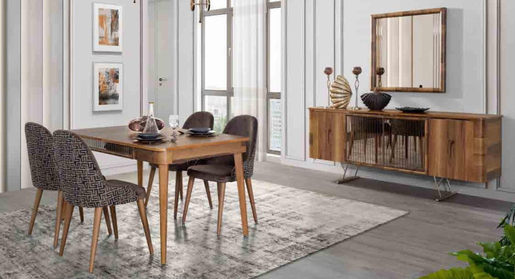 Table Design Chairs 5tlg Dining room Wood Tables Dining set Set Chair Group new