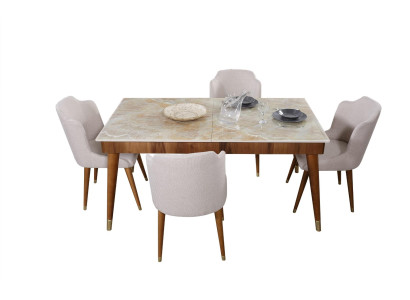 Dining room Wood Tables Dining set Set Chair Group new Table 4x Design Chairs 5tlg