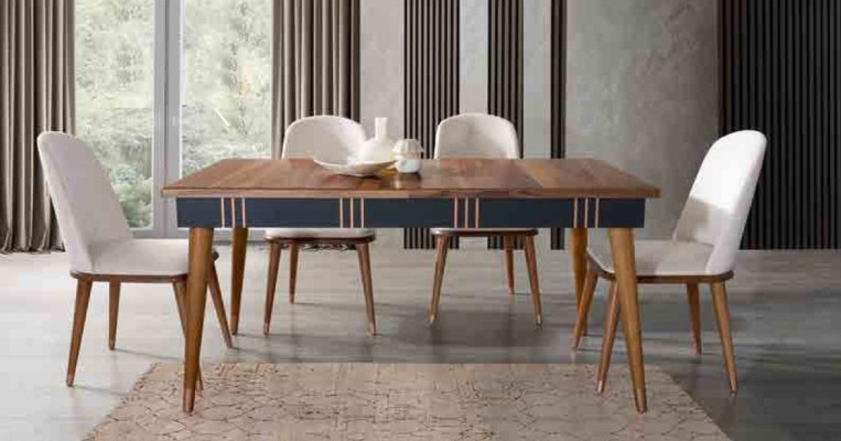 Table Dining room Suite Dining table Chair Set 5pcs. Textile Wood Leaning Chairs Furniture