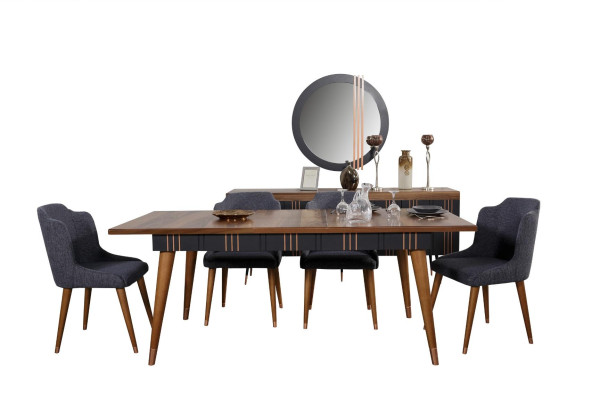 Table Dining room Suite Dining table Chair Set 5pcs. Textile Wood Leaning Chairs Furniture