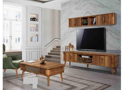 TV-cabinet tv Sideboard Leather Wood Table Television Wardrobe Table Design Low 2-piece. Set new