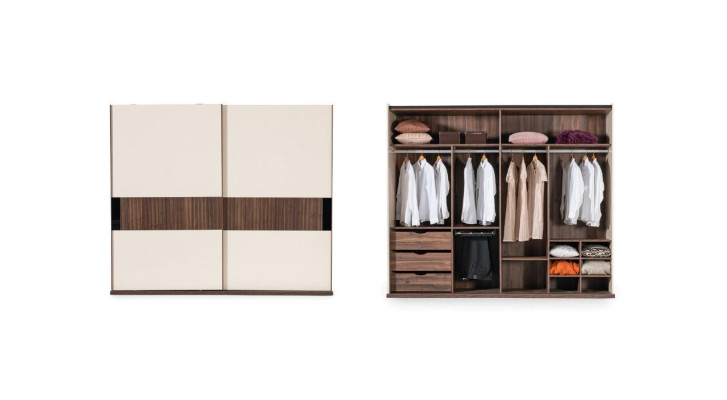 Luxury Wardrobe with Sliding Doors Wood Wardrobe Modern Style Beige