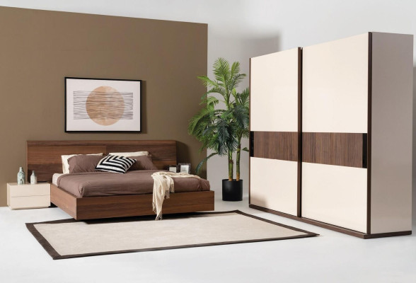 Luxury Wardrobe with Sliding Doors Wood Wardrobe Modern Style Beige