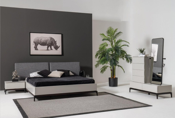 Bed Upholstery Design Luxury Double Hotel Beds Wood Furniture Light Gray Loft