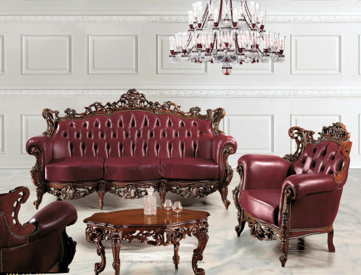 Luxury Furniture Sofa set Couch Sofa Upholstery 3 + 1 Seater Coffee table Wood 3pcs.