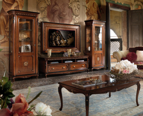 Set 4 pieces Living room TV cabinet Display case Chest of drawers Coffee table Wood Luxury Suite Group