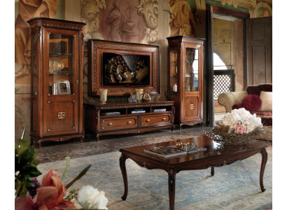 Set 4 pieces Living room TV cabinet Display case Chest of drawers Coffee table Wood Luxury Suite Group