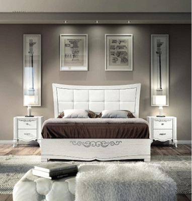 Suite Set 3pcs Bedroom Bed Bedside table Double Wood Modern Group Beds