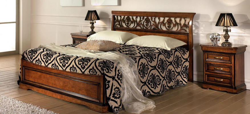 Italian Bedroom Furniture Bed Bedside table Solid Wood Beds Set 3pcs