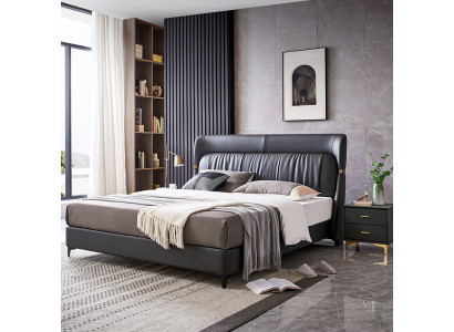 Luxury Bed Bedroom Leather Upholstery Decorative Double Beds Metal Design