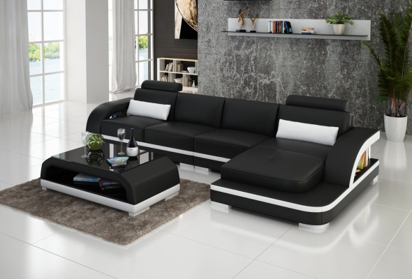 Leather sofa L-shape Couch Living landscape Corner sofa Decor Suite Design Modern