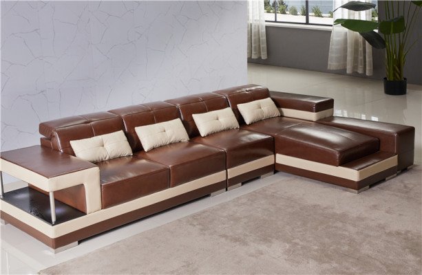 Corner sofa Leather Living landscape Suite Design Modern Sofa L-shape Brown