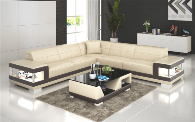 Leather sofa L-shape Couch Living landscape Corner sofa Suite Design Sofa