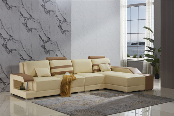 Leather sofa L-shape Couch Living landscape Corner sofa Suite Design Modern Sofa Beige