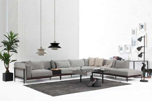 Corner sofa L-shape Sofa Gray Modern Fabric Design Living room Polyester XXL