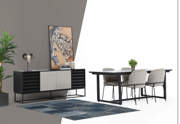 Dining corner Dining set Dining room Dining table Chairs 8tlg Wood Black Set new
