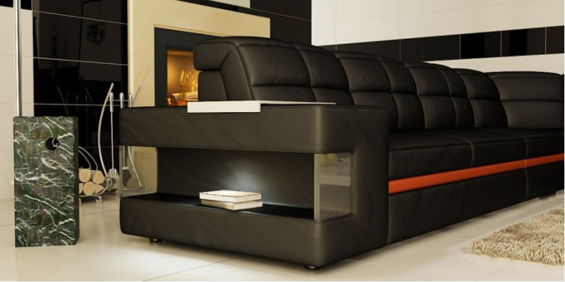 Leather sofa Designer sofa Corner sofa Couch Upholstery Sofa Corner suite with lighting