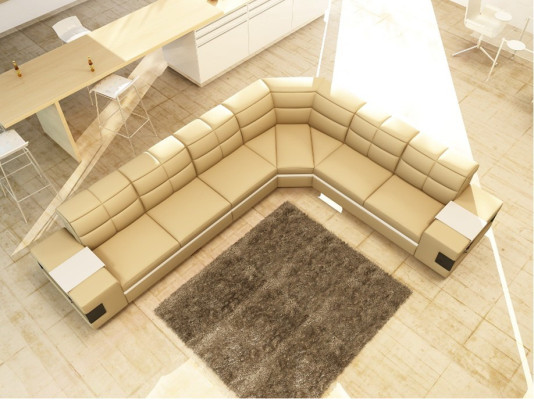 Leather sofa Designer sofa Corner sofa Couch Upholstery Sofa Corner suite with lighting