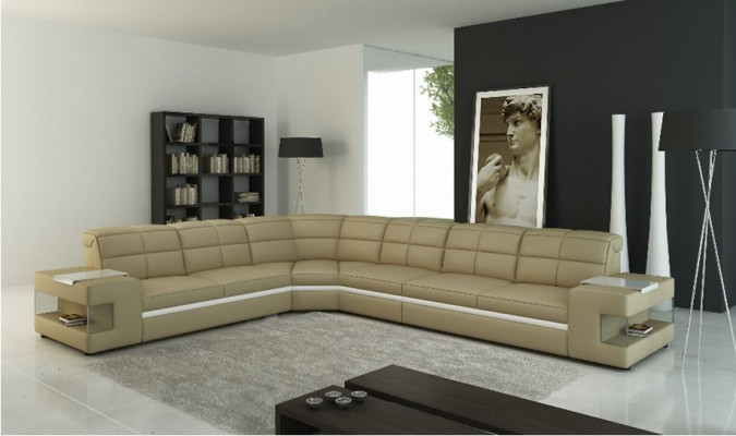 Leather sofa Designer sofa Corner sofa Couch Upholstery Sofa Corner suite with lighting