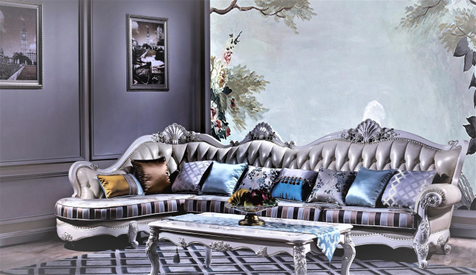 Large Chesterfield corner sofa with side table - olive green and classic