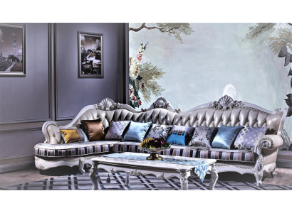 Large Chesterfield corner sofa with side table - olive green and classic