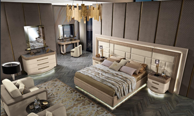 Design Luxury Bedroom Bed 2x Bedside tables Chest of drawers Suite Beds 8-piece set