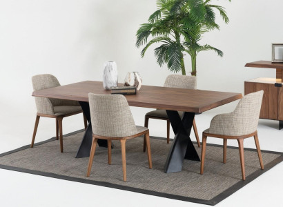 Wood Dining room Design Furniture Modern Chair Group Table 4x Chairs Set 5pcs.