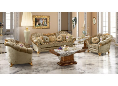 Luxury Furniture Sofa set Couch Sofa Baroque Rococo Upholstery 3+1+1 Seater Wood 3pcs
