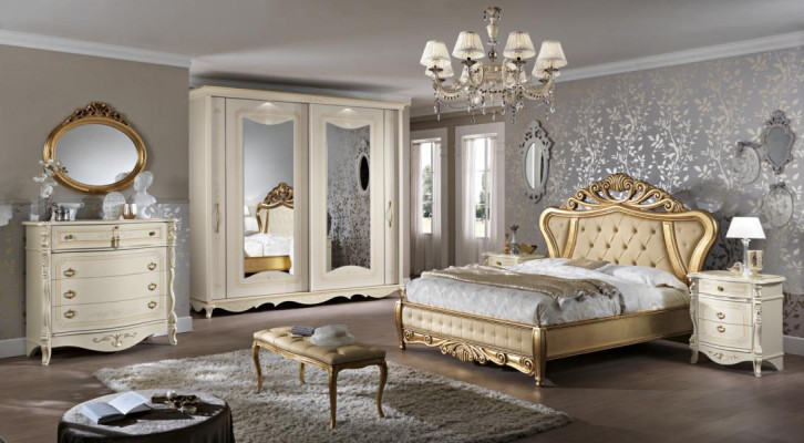 Double bed Bedroom Furniture Wardrobe Bedside table with drawers Chest of drawers 5pcs