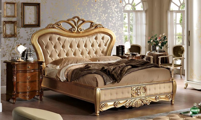 Bed Double Beds Bedside table Wardrobe Chest of drawers Bedroom Furniture 5pcs.