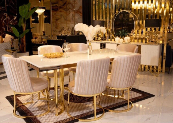 Elegant dining room set Discover modern style in a milky shine