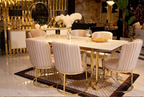 Elegant dining room set Discover modern style in a milky shine