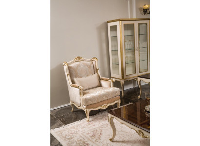 Baroque Armchair Gold Beige Armchair Single Seater Classic Style Furniture Velvet Wood