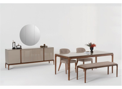 Dining room Set Dining set Table 4x Chairs Stool Sideboard Mirror 8pcs.