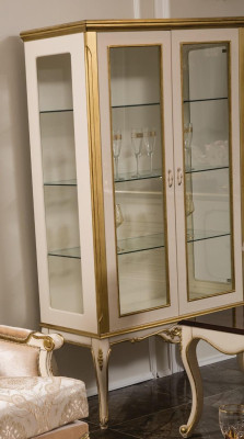 Display case Wood Furniture Wardrobe Showcases Baroque Rococo Gold White Glass Cabinet