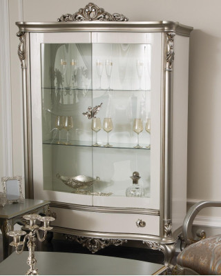 Classic Silver Display Case French Style Furniture Sideboard Glass Cabinet