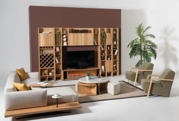Living room furniture Set Designer Armchair 2x Wall unit Coffee table