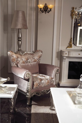 Upholstered Armchair Purple with Floral Pattern Sofa Couch Living room Baroque