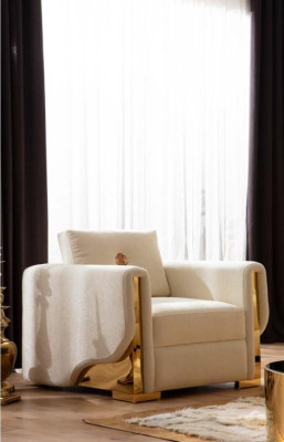 Design Single Seater Armchair Textile Living room Lounge Metal Luxury Design Sofa Furniture