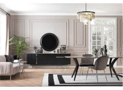 7-piece luxury loft design dining room set furniture table chest of drawers 4x chairs