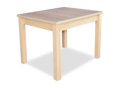 Stylish dining table with wooden llan top in beige color in modern dining room