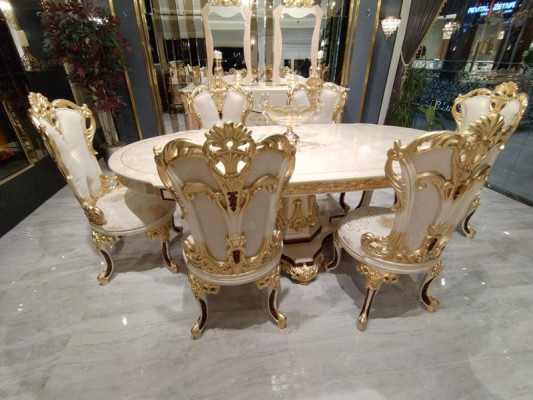 Dining room Set 6x Chairs Dining set Wood Upholstered Chair Luxury Chair Textile new