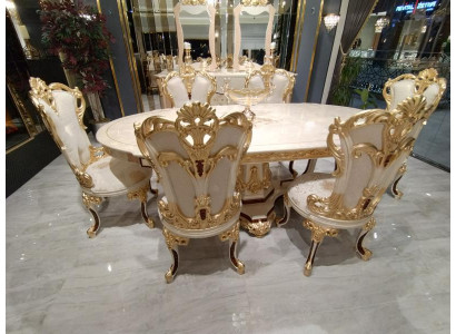 Luxury Dining room set Dining table 4x Chairs Wood Chair Textile Dining set Suite new