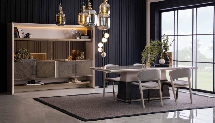 Luxury 6 Piece Dining room Set Dining table 4x Chairs Sideboard 6 Piece modern designer set