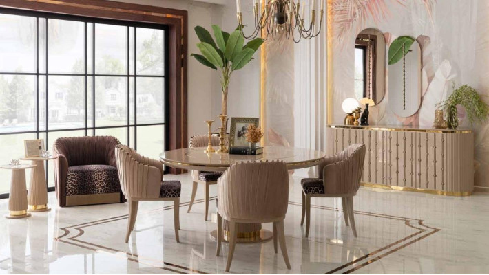 Dining set Dining table 4 chairs Sideboard Mirror Dining set Dining room set 8 pieces