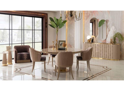 Luxury Dining room Set Dining set Dining table 4x Chairs Sideboard with 2x Mirror